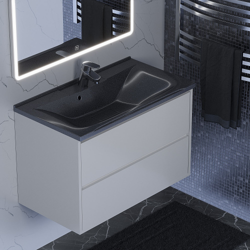 Раковина из литьевого мрамора Uperwood Elen 291120424 79х45 полувстраиваемая цвет черный - фото 2