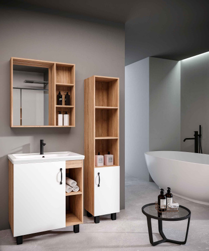 Тумба под раковину Grossman Флай 107001 67х44х68 напольная цвет белый/дуб сонома - фото 3