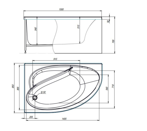 Ванна акриловая гидромассажная Timo IVA IVA1595L-KTIVA15-SPV1505-T-CM-T-BM-T-CT-FPIVA15L 150х95 пристенная асимметричная с каркасом - фото 2