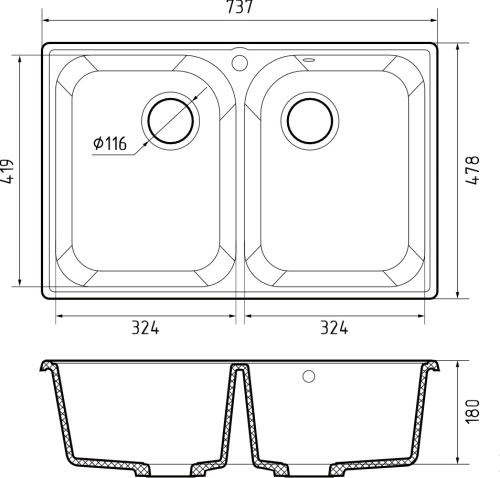 Кухонная мойка Granfest Quarz 15 белый 74х48 цвет белый поверхность матовая - фото 3
