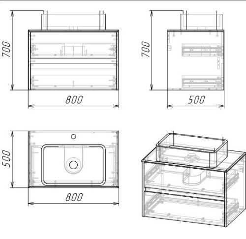 Тумба под раковину Grossman Эдванс 108010 80х50х53 подвесная цвет веллингтон - фото 4