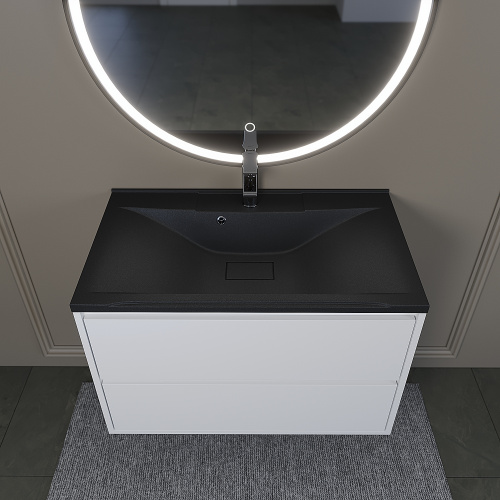 Раковина из искусственного камня Uperwood Elen Quartz 297000019 80х45 полувстраиваемая цвет черный - фото 4