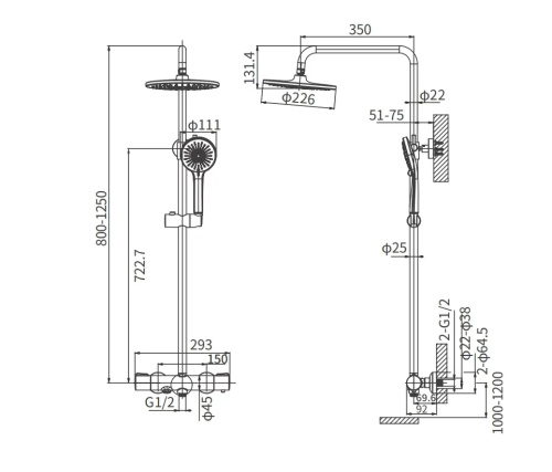 Душевая стойка Arrow AG3318MB настенная цвет черный с термостатом - фото 2