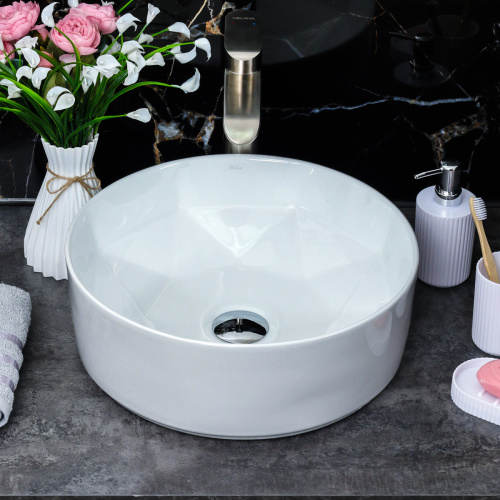 Раковина из сантехнического фарфора Melana 320340-805 41х41 накладная цвет белый без отверстий под смеситель - фото 2