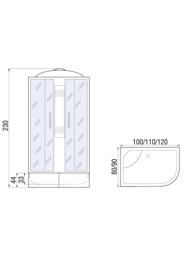 Душевая кабина River NARA XL 100/80/44 MT R -10000006215 100х80 асимметричная с крышей ориентация правая - фото 2