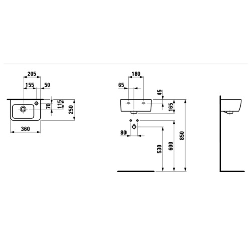 Раковина керамическая Laufen Pro 36 см 8.1695.5.000.106.1 подвесная цвет белый 1 отверстие под смеситель - фото 2