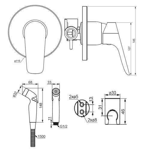 Гигиенический душ со смесителем Damixa Jupiter 777510300 черный - фото 5