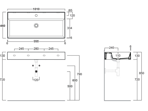 Раковина из санфаянса Simas AG 101 bia 101х46 подвесная цвет белый - фото 3