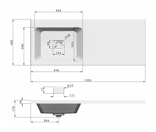 Раковина мебельная из литьевого мрамора Misty Kamilla 120 левая 4627173210027 120х48 над стиральной машиной цвет белый 1 отверстие под смеситель - фото 5