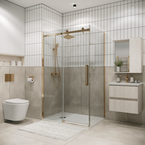 Душевая перегородка Grossman Classic 200.K33.04.90.32.00 90х195 стекло прозрачное профиль золото глянцевое - фото 3