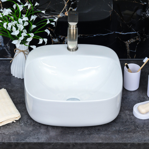 Раковина из сантехнического фарфора Melana 320306-805 42х42 накладная цвет белый 1 отверстие под смеситель - фото 3