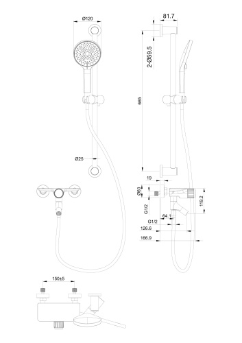 Душевой гарнитур со смесителем Wonzon & Woghand Click WW-FE05L222-BG настенный золото - фото 2