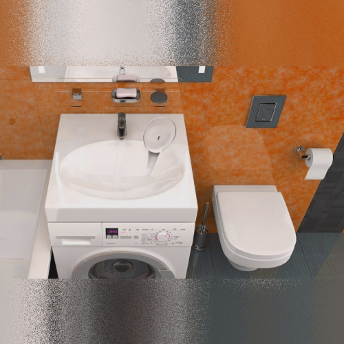 Раковина из литьевого мрамора Teymi Lori Pro T50413 60х55 над стиральной машиной цвет белый 1 отверстие под смеситель - фото 5