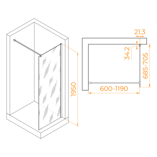 Душевая перегородка RGW Walk In 351000107-11 70х195 стекло прозрачное профиль хром глянцевый - фото 2