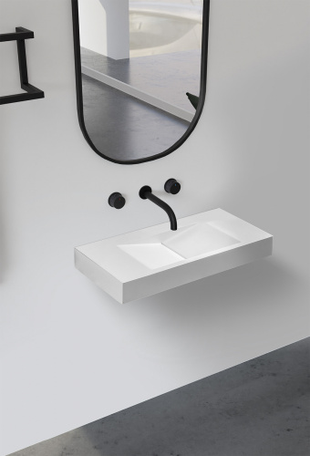 Раковина из искусственного камня Abber STEIN AS2641 100х48 подвесная цвет белый матовый без отверстий под смеситель - фото 2