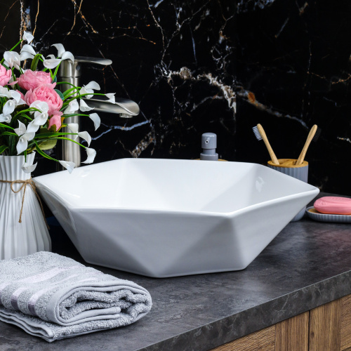 Раковина из сантехнического фарфора Melana 320342-805 49х49 накладная цвет белый без отверстий под смеситель - фото 5