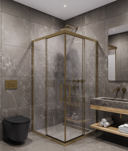 Душевой уголок Timo T38 90х90 стекло прозрачное профиль золото матовое без поддона - фото 2