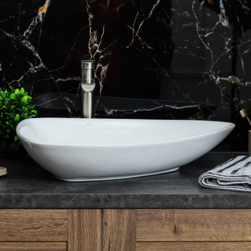 Раковина из сантехнического фарфора Melana 7861-805 68х47 накладная цвет белый без отверстий под смеситель - фото 4