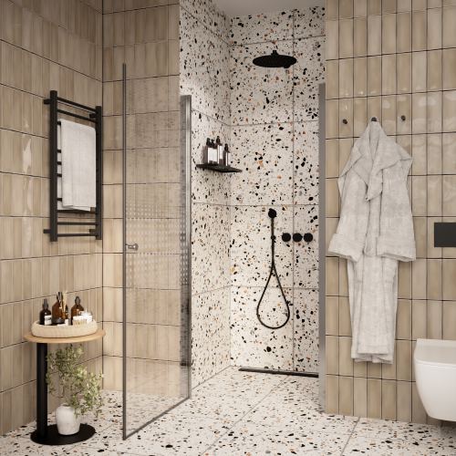 Душевая дверь Parly DE70 70х185 стекло прозрачное с рисунком профиль хром глянцевый - фото 2