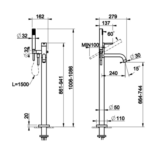 Смеситель Gessi Emporio Via tortona 24943#299 напольный черный - фото 2
