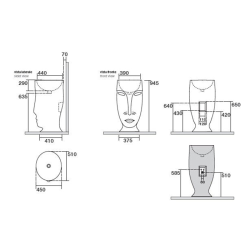 Раковина керамическая Kerasan ARTWORK 45 см 474030 напольная цвет белый матовый без отверстий под смеситель - фото 2