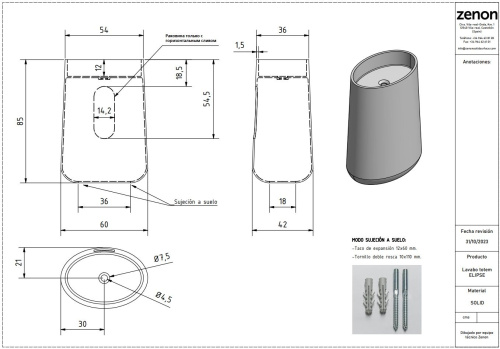 Раковина из искусственного камня Zenon Elipse 4000.000.000.000.39675 54х36 напольная цвет белый матовый - фото 2