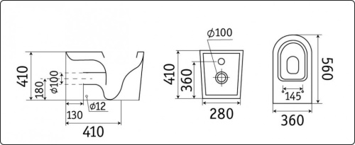 Унитаз приставной CeramaLux 3178-18 черный глянцевый с сиденьем микролифт безободковый каскадный смыв - фото 3