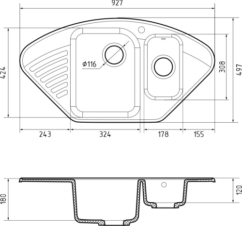 Кухонная мойка Granfest Quarz 14 песочный 93х50 цвет бежевый поверхность матовая - фото 3