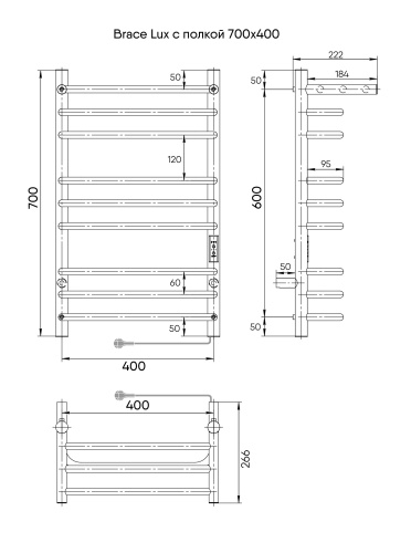 Полотенцесушитель Indigo Brace Lux LCBLE70-40PRt 43х70 электрический хром - фото 4