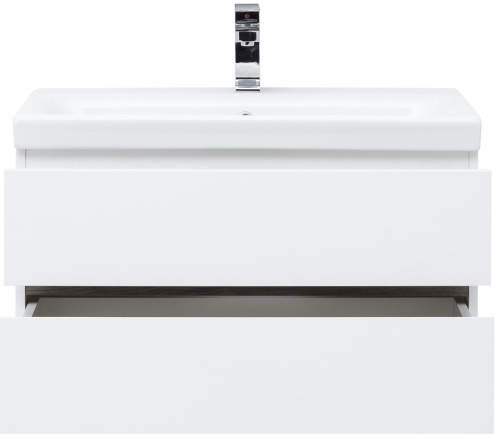 Комплект мебели: тумба с раковиной + зеркало Aquanet Беркли 00258909 80x46x128 подвесной цвет белый/темное дерево - фото 3
