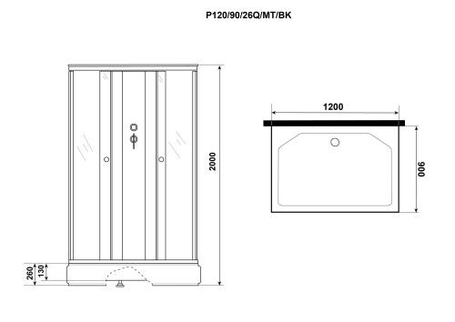 Душевая кабина Niagara Promo P120/90/26Q/MT/BK 120х90 прямоугольная без крыши - фото 4