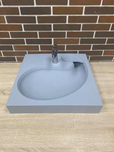 Раковина из искусственного мрамора Stella Polar Шебби SP-00001522 60х60 над стиральной машиной цвет серый матовый - фото 2