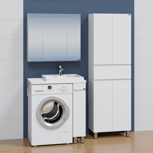 Раковина из искусственного камня СанТа Юпитер 900121 80х50 над стиральной машиной цвет белый 1 отверстие под смеситель - фото 4