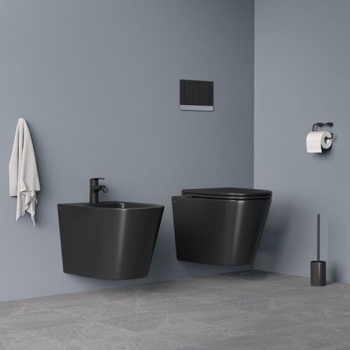 Унитаз подвесной IDDIS Calipso CALR3BMi73 черный матовый с сиденьем микролифт безободковый каскадный смыв - фото 5