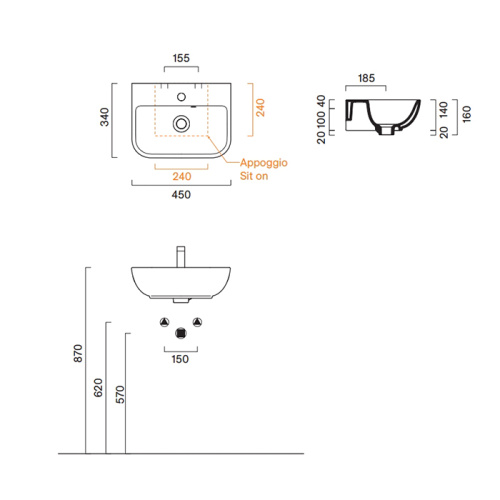 Раковина керамическая Catalano Italy 45 см 720451001 подвесная цвет белый 1 отверстие под смеситель - фото 2