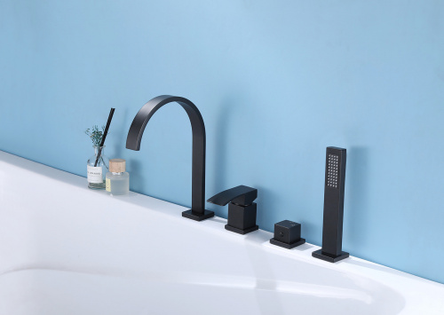 Смеситель ABBER Wasserfall AF8613B на борт ванны черный матовый - фото 2