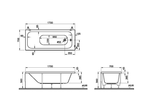 Ванна акриловая Vitra Optimum Neo 64530001000 170х70 пристенная прямоугольная без ножек - фото 3