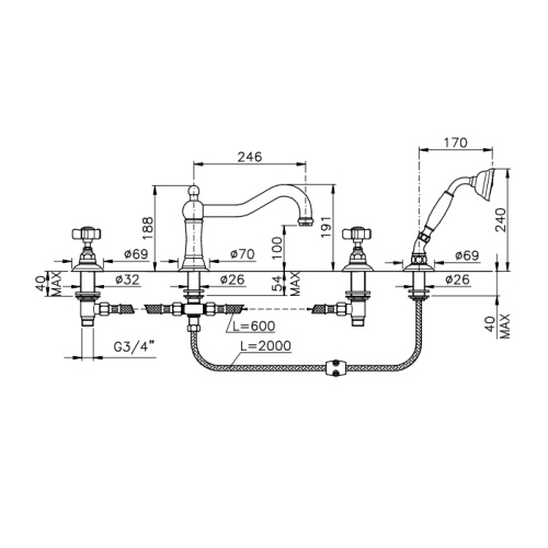 Смеситель Nicolazzi X-Steel 316 1449CR78 на борт ванны хром - фото 2