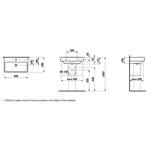 Раковина керамическая Laufen Pro 60 см 8.1895.9.000.104.1 подвесная цвет белый 1 отверстие под смеситель - фото 2