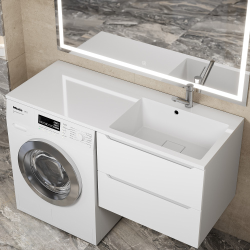 Раковина из литьевого мрамора Uperwood Cosmos 291020412 120х48 над стиральной машиной цвет белый - фото 3