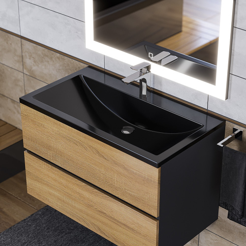 Раковина из литьевого мрамора Uperwood Self 4538341202 80х45 полувстраиваемая цвет черный - фото 2