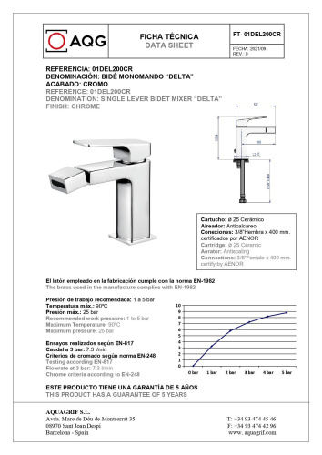 Смеситель AQG Delta 01DEL200CR на биде хром - фото 2