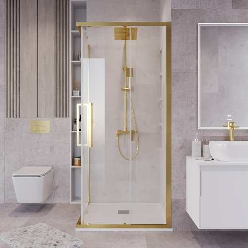 Душевой уголок Grossman Cosmo 300.K33.02.1010.32.00 100х100 стекло прозрачное профиль золото матовое без поддона - фото 4