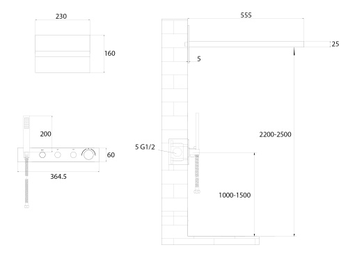 Душевая система ABBER AF8752B встраиваемая в стену с термостатом - фото 3