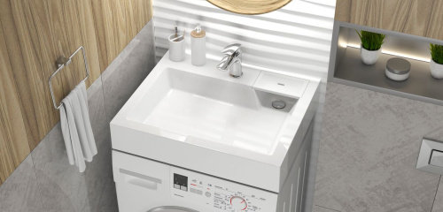 Раковина из литьевого мрамора Uperwood Vission 45483000000 60х50 над стиральной машиной цвет белый - фото 3