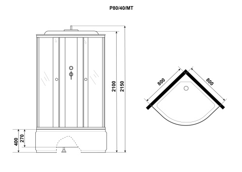 Душевая кабина Niagara Promo P80/40/MT 80х80 четверть круга с крышей ориентация универсальная - фото 4