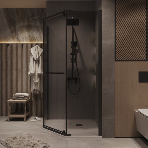 Душевой уголок Grossman Pragma 302.K33.03.1010.21.10 100х100 стекло тонированное профиль черный матовый без поддона - фото 4