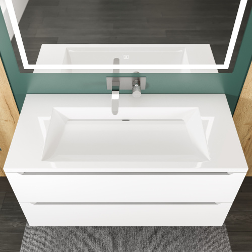 Раковина из литьевого мрамора Uperwood Infinity RInfinity100wg0 100х45 полувстраиваемая цвет белый - фото 4