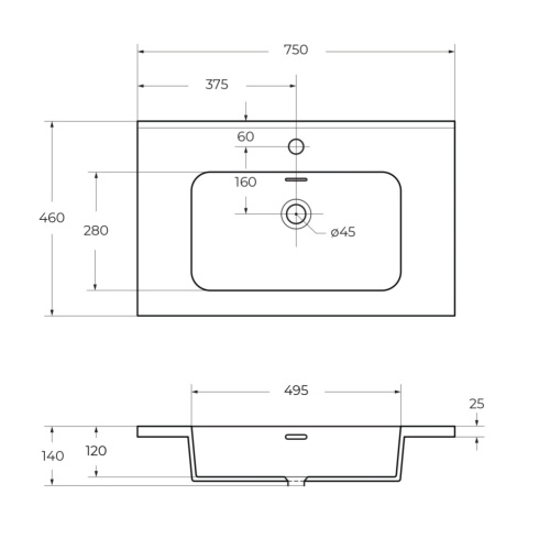 Раковина из искусственного камня Cezares 50169 74х46 подвесная цвет белый 1 отверстие под смеситель - фото 2