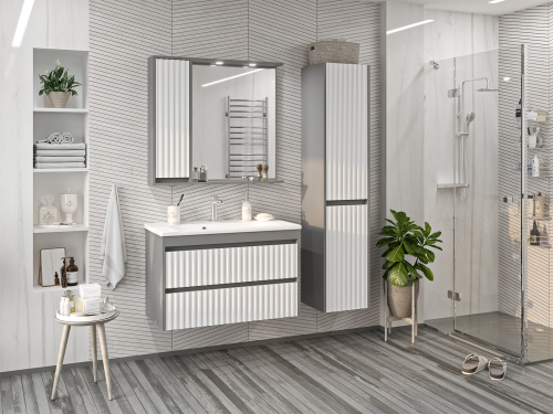 Зеркало-шкаф Brevita Balaton BAL-04090-01-01Л 88х14х80 подвесной цвет белый/серый - фото 5